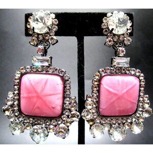 MOANS COUTURE Amazing Pink Star Glass Sparkling Ice Rhinestone Clip Earrings